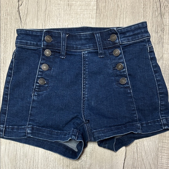 American Eagle Outfitters Pants - American Eagle Outfitters High-Waist Navy Denim Shorts with Button Front